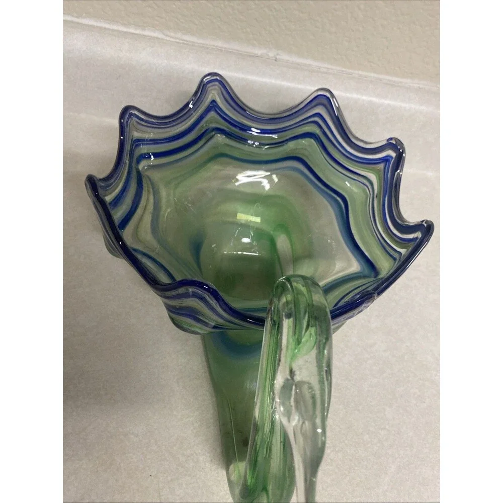 Vintage Green And Blue Swirl Art Glass Swan Bowl